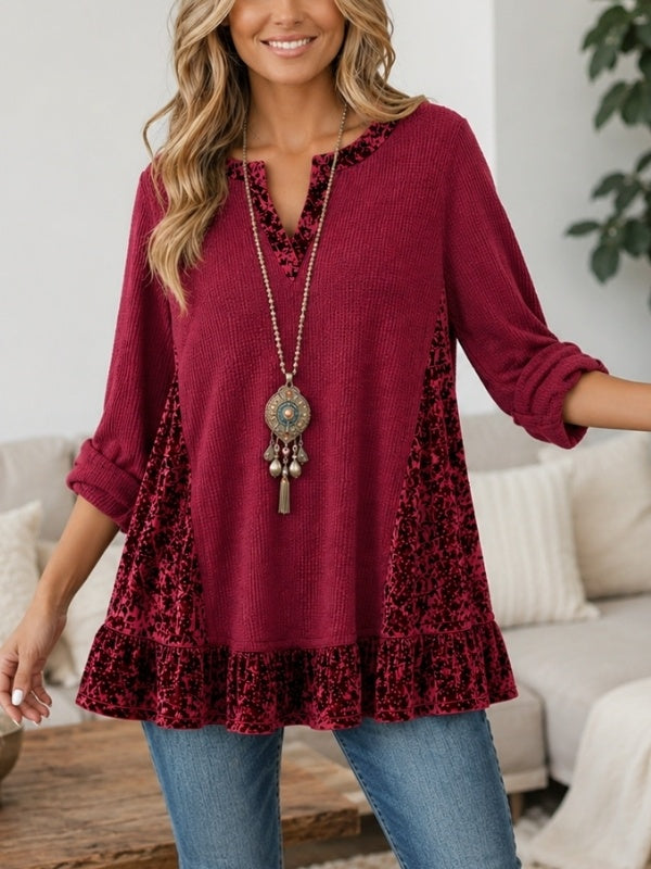 Velvet Patchwork Babydoll Tunic Top