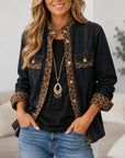 Leopard Patchwork Stand Collar Denim Jacket