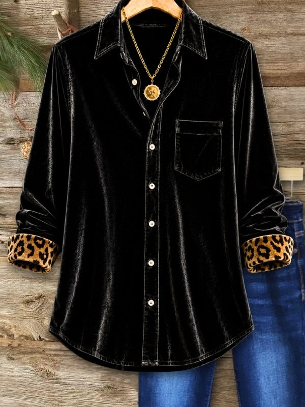 Velvet Leopard Cuff Button Shirt