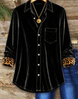Velvet Leopard Cuff Button Shirt
