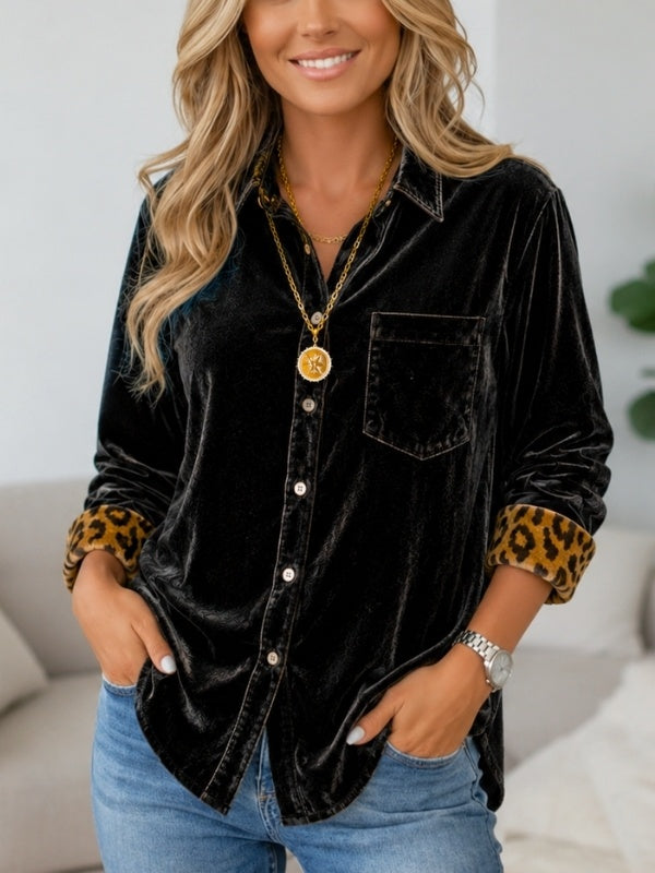 Velvet Leopard Cuff Button Shirt