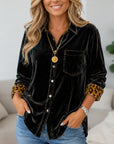 Velvet Leopard Cuff Button Shirt