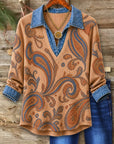 Paisley Print Waffle Denim Patchwork Tunic