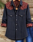 Paisley Patchwork Pinstripe Collared Shirt