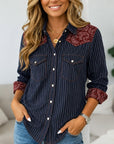 Paisley Patchwork Pinstripe Collared Shirt