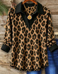 Leopard Print Contrast Collar V-Neck Tunic