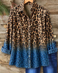 Ombre Leopard Print Collared Button-Up Shirt