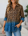 Ombre Leopard Print Collared Button-Up Shirt