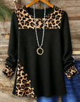 Leopard Patchwork Waffle Knit Round Neck Tunic