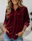 Velvet Leopard Cuff Collared Button-Up Shirt