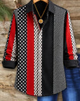 Polka Dot Geometric Patchwork Collared Shirt
