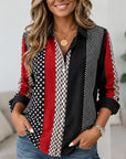 Polka Dot Geometric Patchwork Collared Shirt