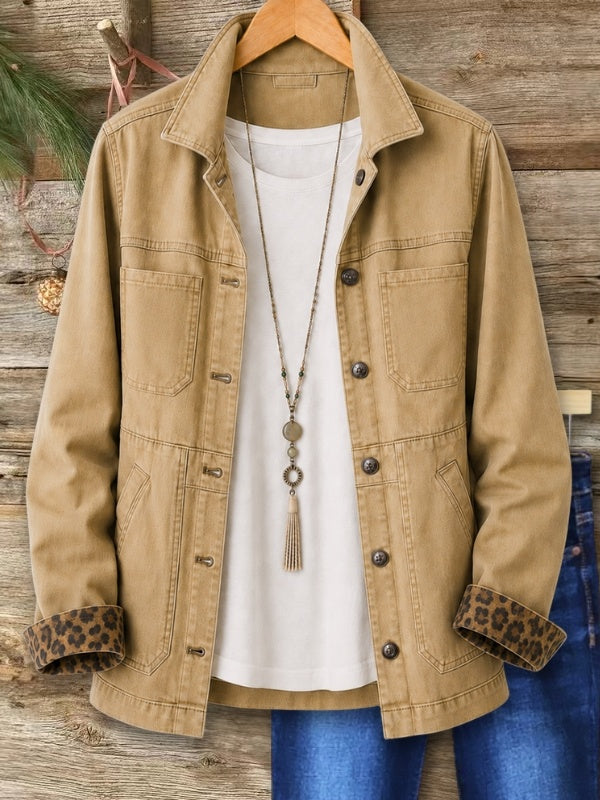 Leopard Cuff Utility Collared Jacket