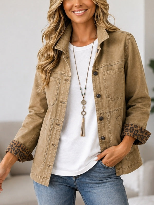 Leopard Cuff Utility Collared Jacket