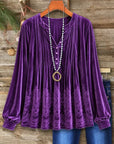 Velvet Embroidered Henley Neck Babydoll Top
