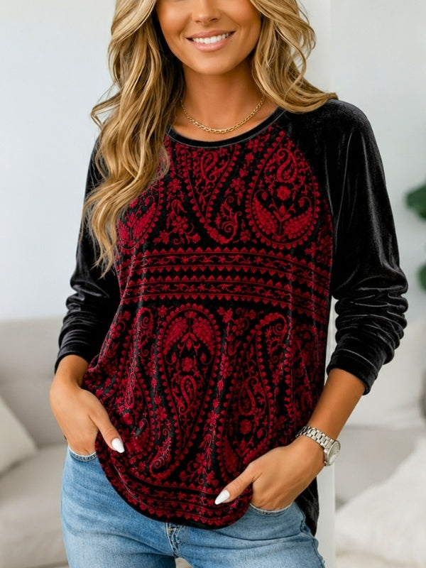 Paisley Print Long Sleeve Tunic Top