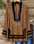 Leopard Print Velvet Trim V-Neck Tunic