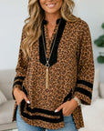 Leopard Print Velvet Trim V-Neck Tunic