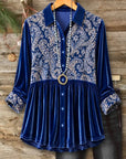 Paisley Print Velvet Patchwork Babydoll Shirt