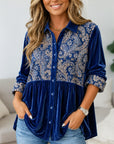 Paisley Print Velvet Patchwork Babydoll Shirt