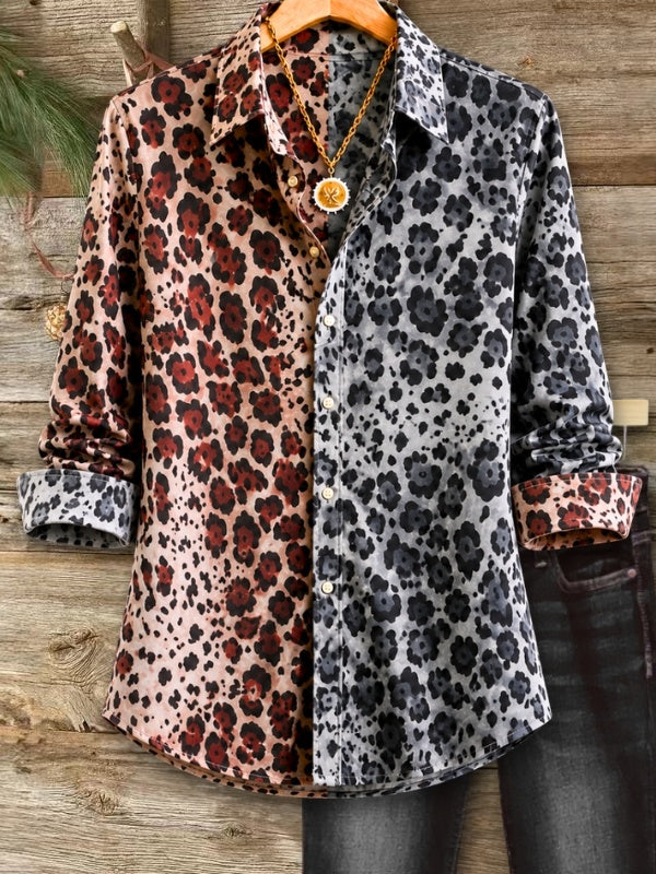 Two-Tone Floral Print Button Down Shirt