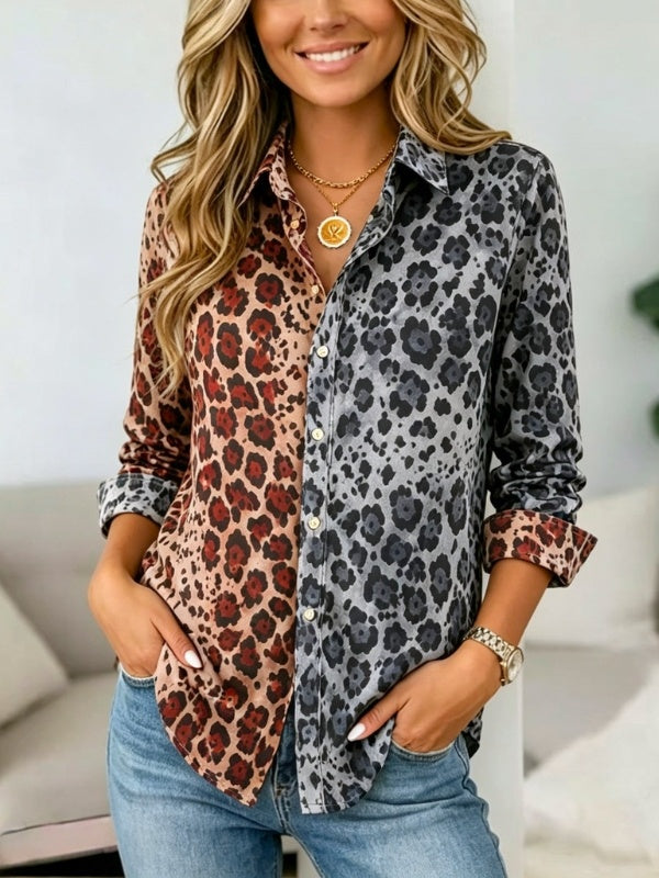 Two-Tone Floral Print Button Down Shirt