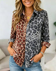 Two-Tone Floral Print Button Down Shirt
