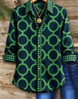 Geometric Print Contrast Trim Button Down Shirt