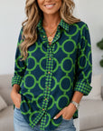 Geometric Print Contrast Trim Button Down Shirt