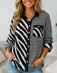 Zebra Houndstooth Patchwork Button Down Shirt