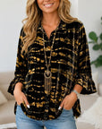 Abstract Print Velvet Button Front Babydoll Top
