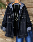 Hooded Denim Jacket with Striped Contrast Trim
