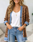 Leopard Print Denim Trim Longline Cardigan