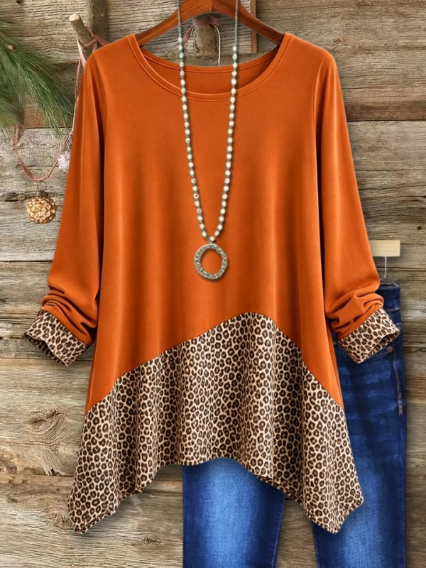 Leopard Patchwork Asymmetrical Tunic Top