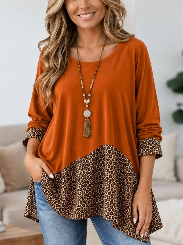 Leopard Patchwork Asymmetrical Tunic Top