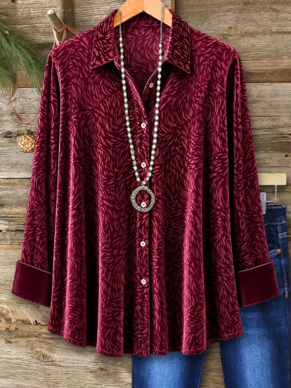 Abstract Print Velvet Button-Up Shirt