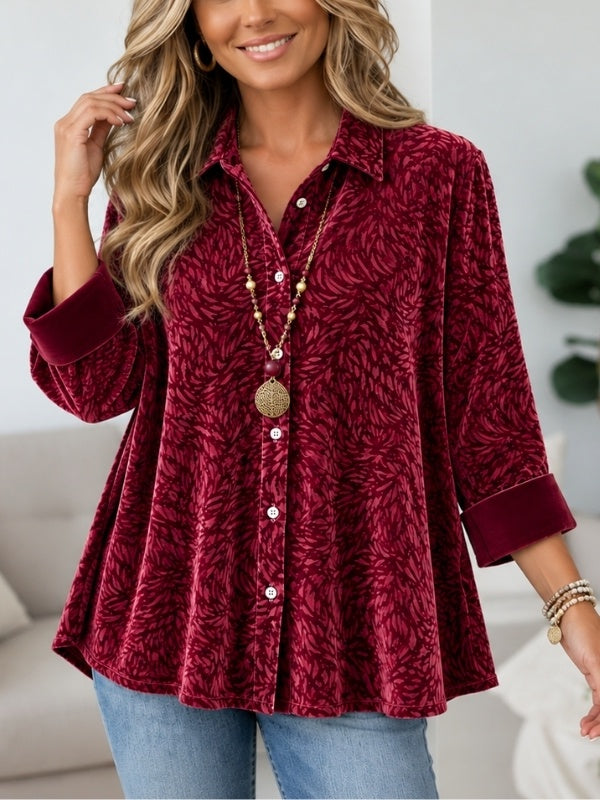 Abstract Print Velvet Button-Up Shirt