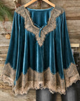 Lace Trim V-Neck Velvet Tunic