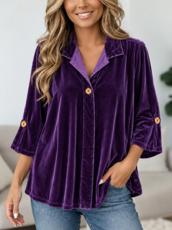 Velvet Collared Bell Sleeve Tunic