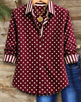 Polka Dot Striped Trim Button-Up Shirt