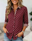 Polka Dot Striped Trim Button-Up Shirt