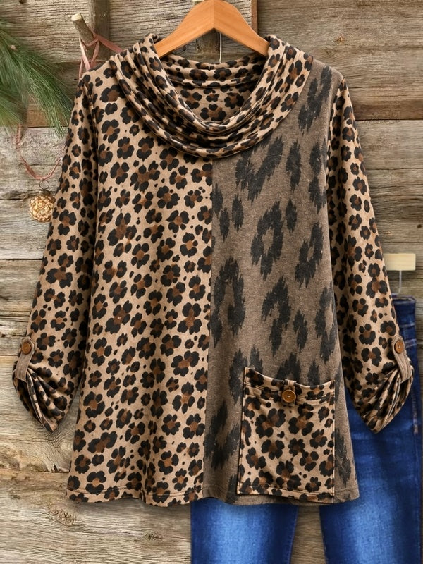 Leopard Patchwork Cowl Neck Tunic