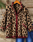 Leopard Print Sherpa Zip-Up Jacket