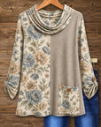 Floral Print Patchwork Cowl Neck Tunic