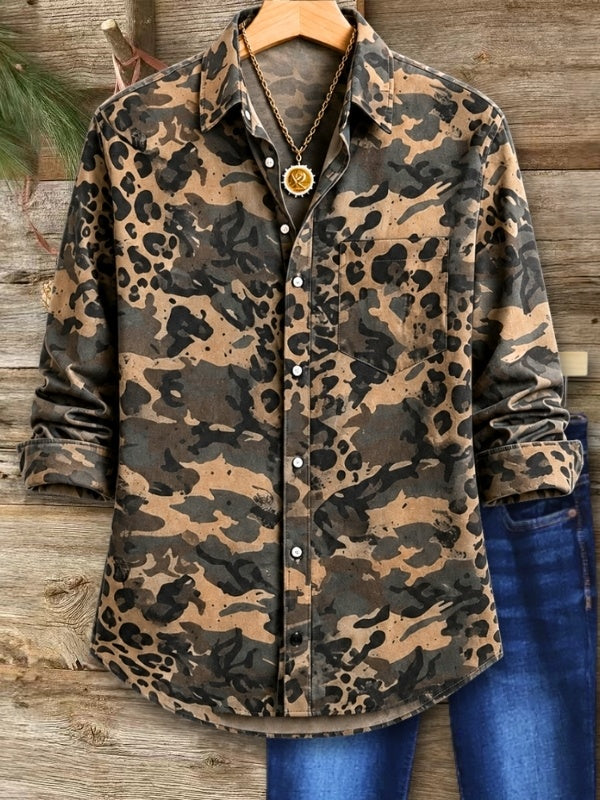 Camo Leopard Patchwork Button-Up Shirt