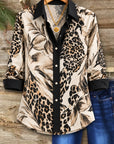 Leopard Floral Print Contrast Collar Shirt