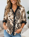 Leopard Floral Print Contrast Collar Shirt
