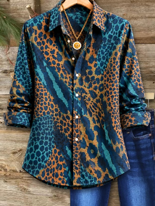 Abstract Animal Print Button Down Shirt
