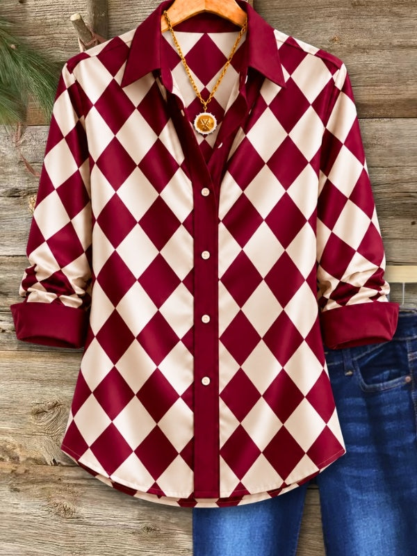 Burgundy Diamond Print Button Down Shirt