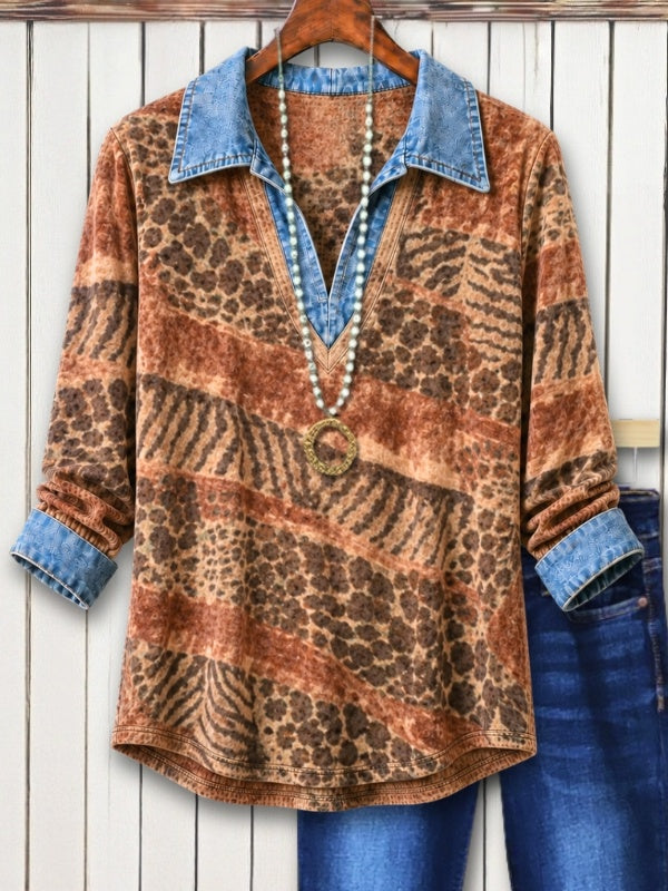 Animal Print Contrast Collar Tunic